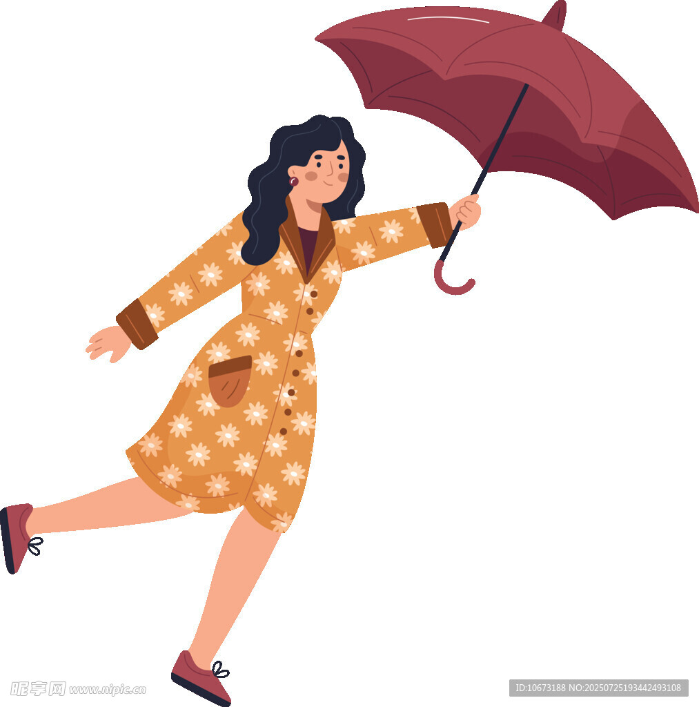 雨中撐傘歡快奔跑的女子