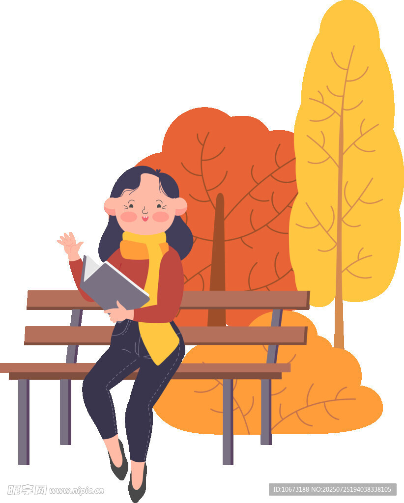 秋日長椅上閱讀的女子