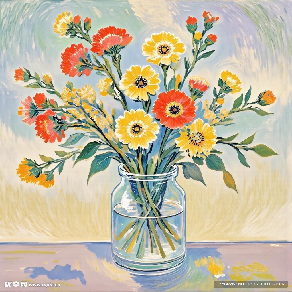 花瓶中的多彩花卉插畫