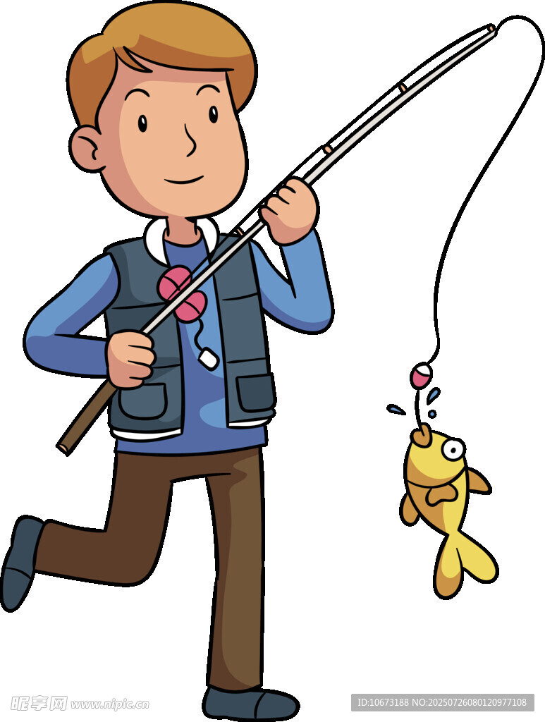 男孩開(kāi)心釣魚(yú)收獲小黃魚(yú)