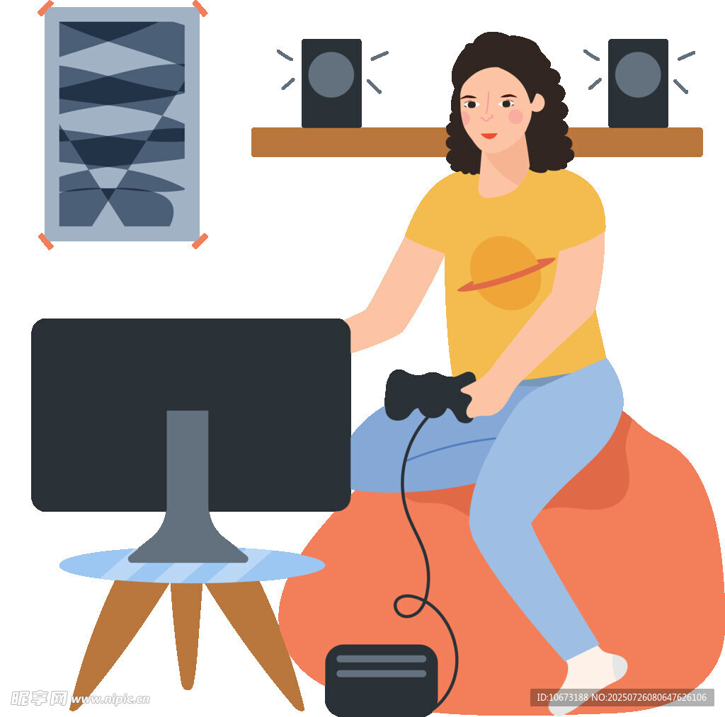 女孩愜意地在家玩電腦游戲