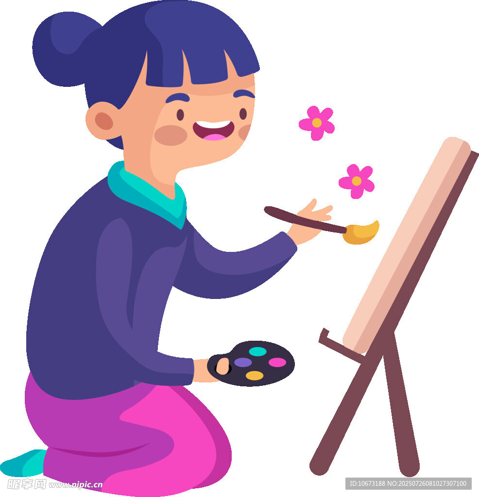 女孩開心作畫