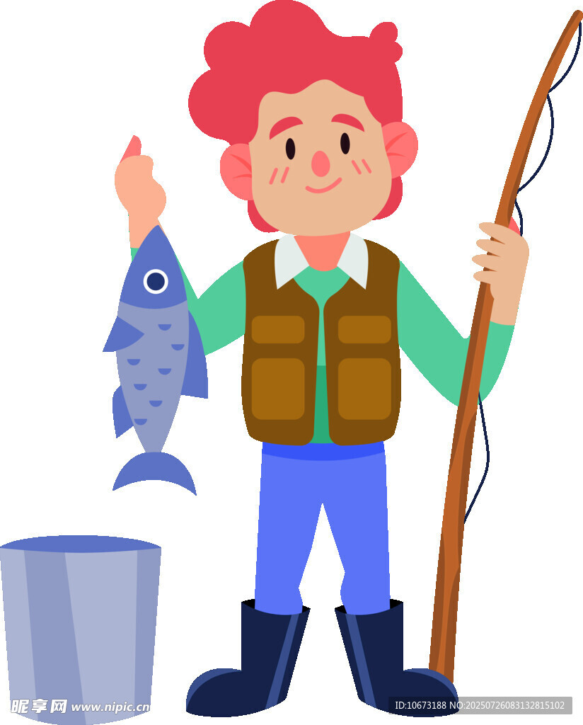 男孩開心展示釣到的魚
