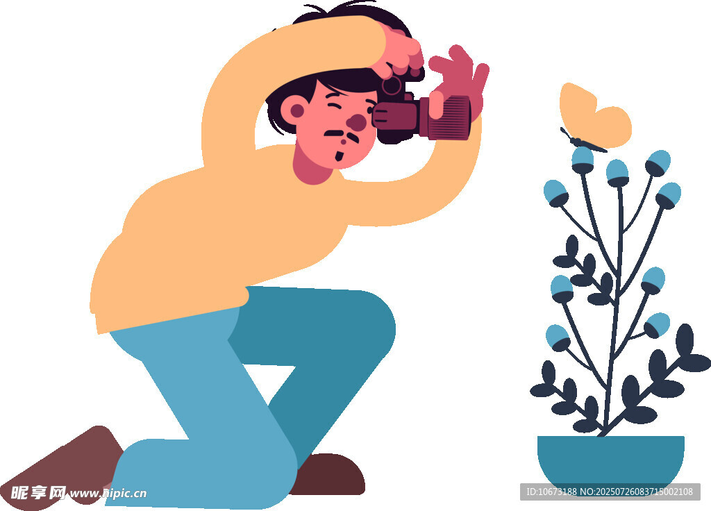 攝影師專注拍攝盆栽花卉