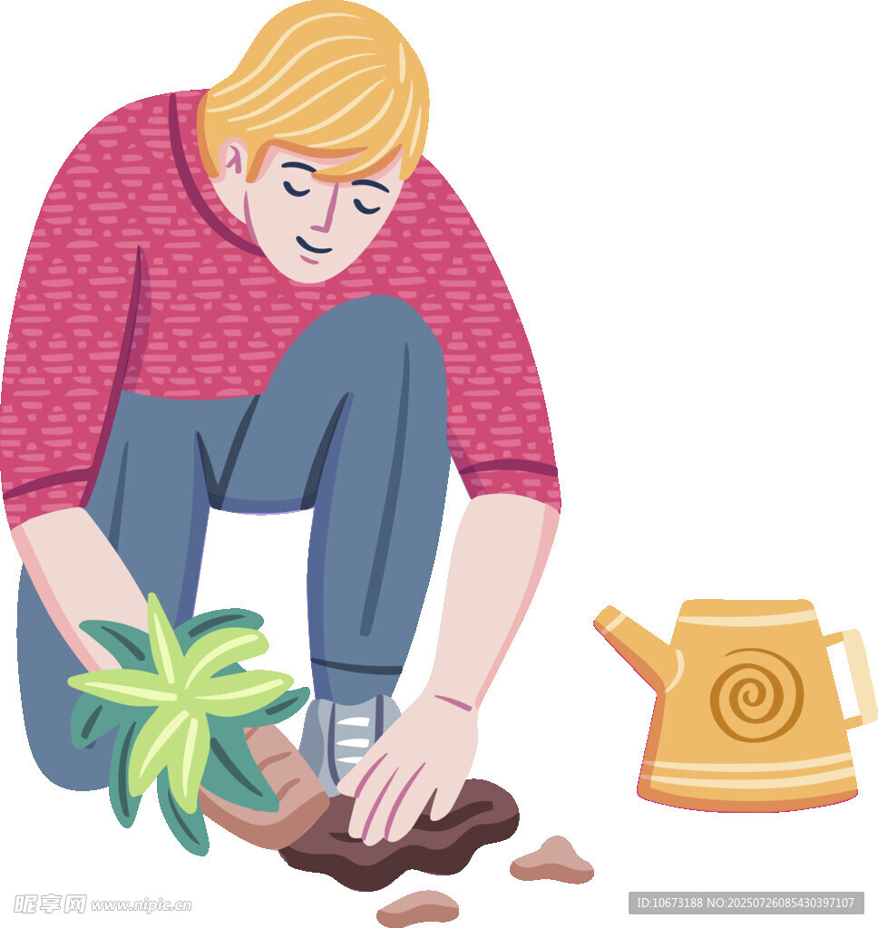 女孩專注栽種綠植