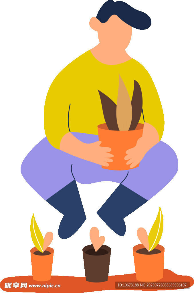 男子專注盆栽植物養(yǎng)護(hù)