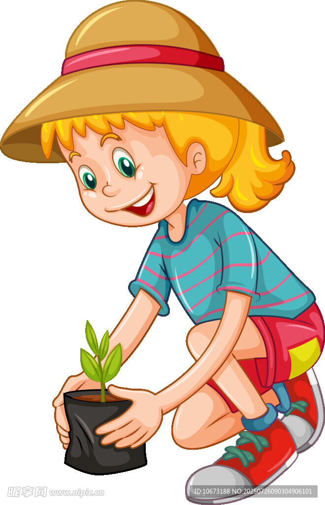 女孩栽種綠植的溫馨瞬間