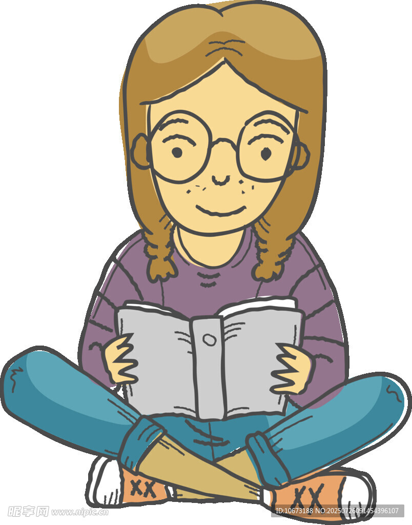 女孩盤腿坐著專注看書