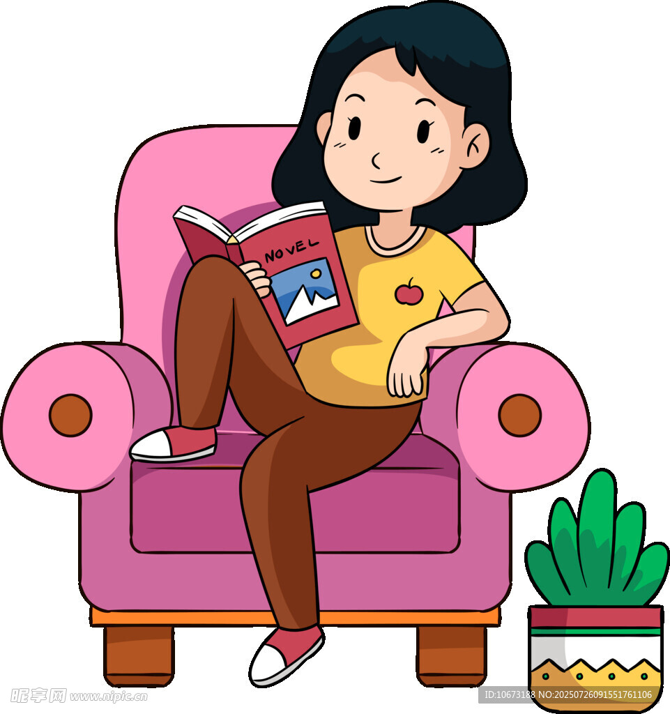 女孩愜意地在沙發(fā)上讀書