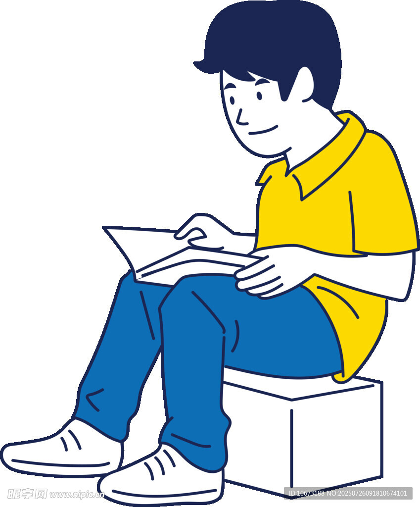 男孩坐著專注閱讀書籍