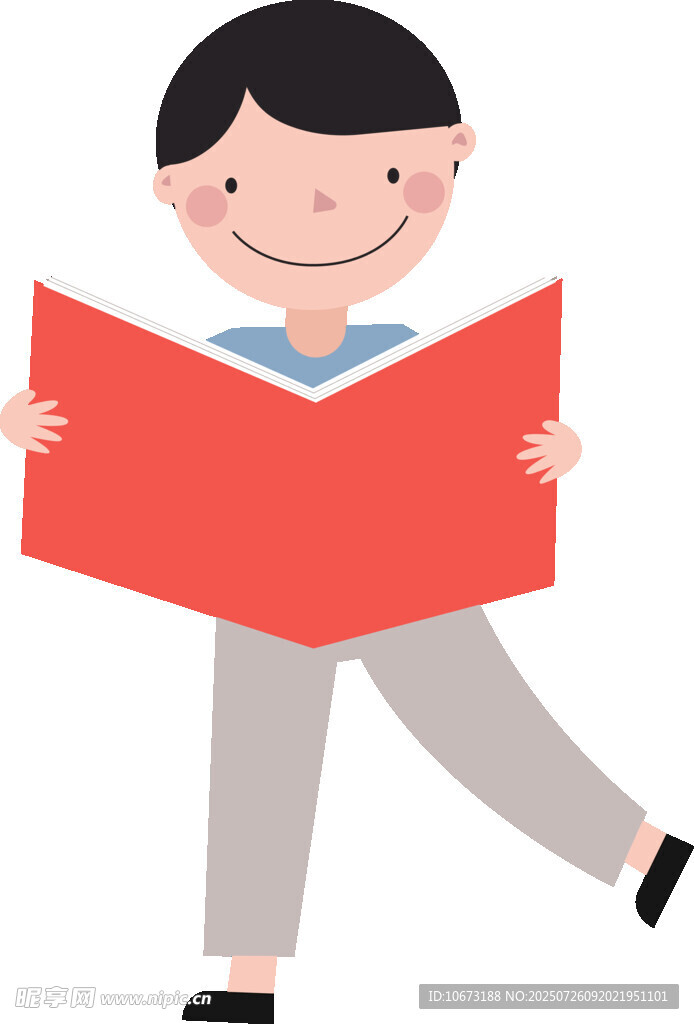 男孩開心閱讀紅色大書