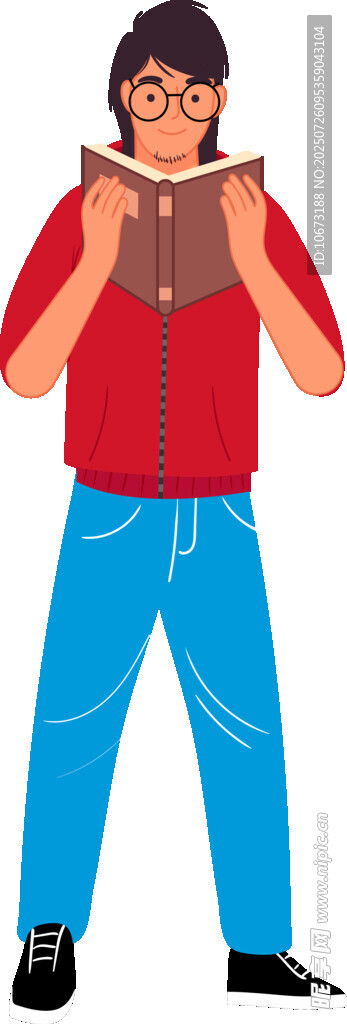 紅衣男子捧書專注閱讀