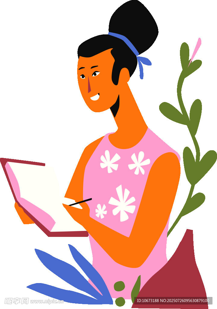 女子專注書寫筆記本