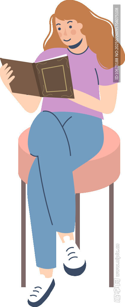 女孩愜意坐著閱讀書籍