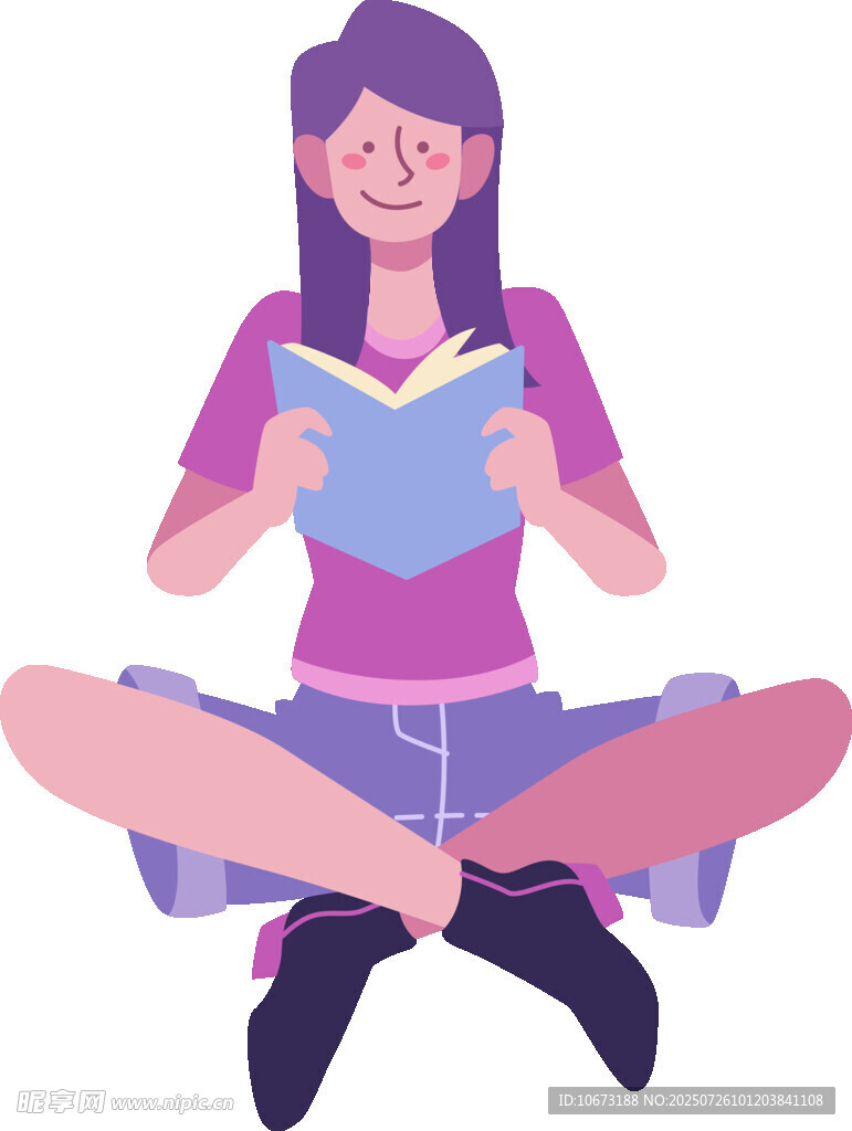 女孩盤腿坐著專注讀書