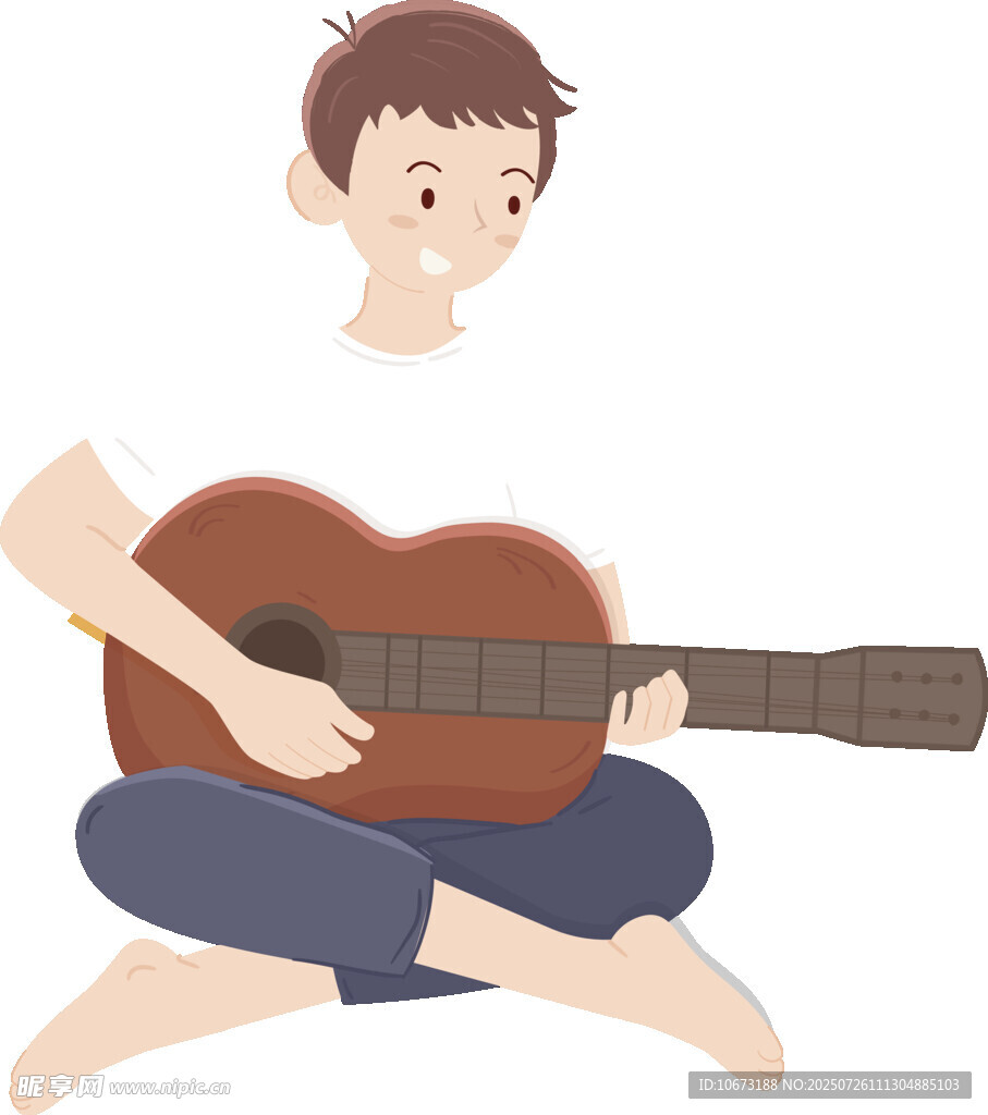 男孩坐著彈吉他