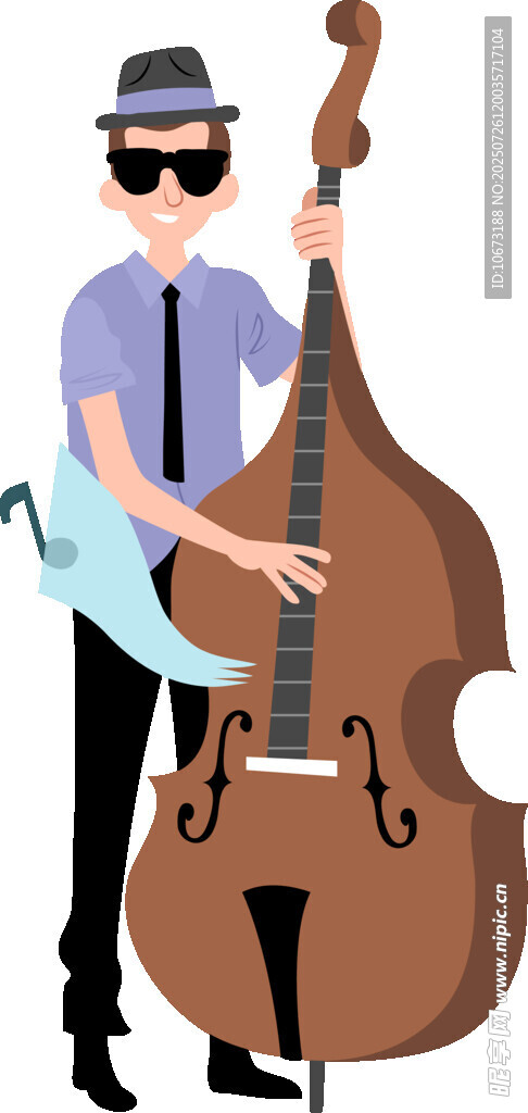 戴帽男子演奏低音提琴
