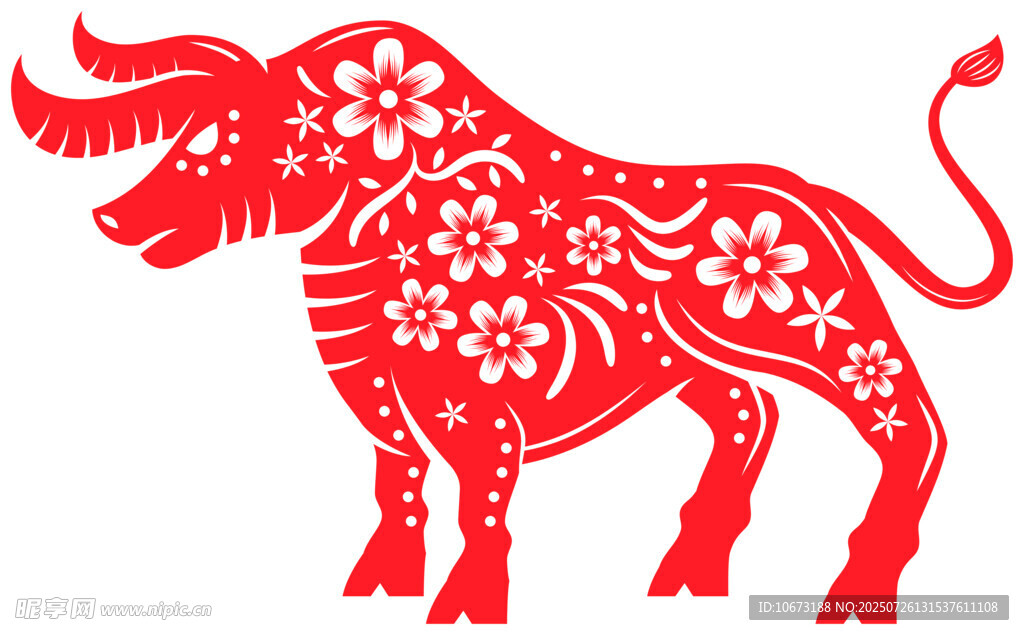 紅色剪紙牛傳統(tǒng)藝術造型