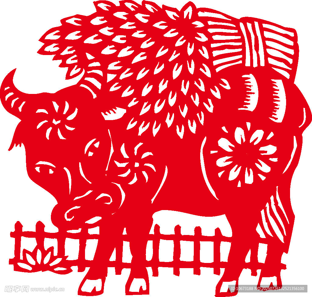 牛馱豐收剪紙圖