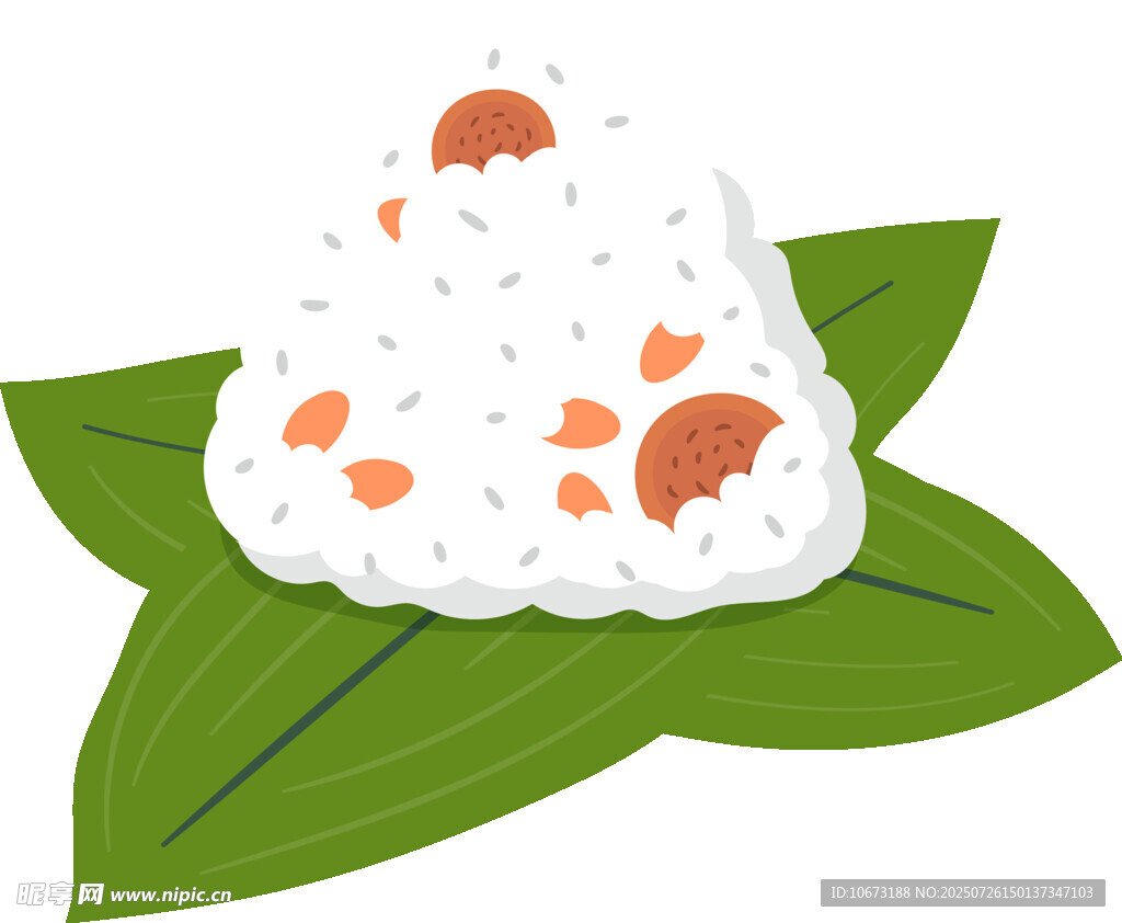 糯米點(diǎn)綴紅棗置于粽葉上