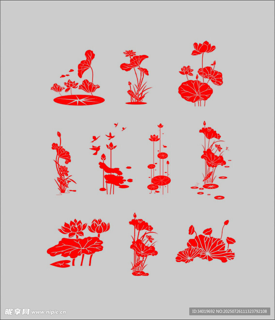 中式紅色花鳥圖案素材