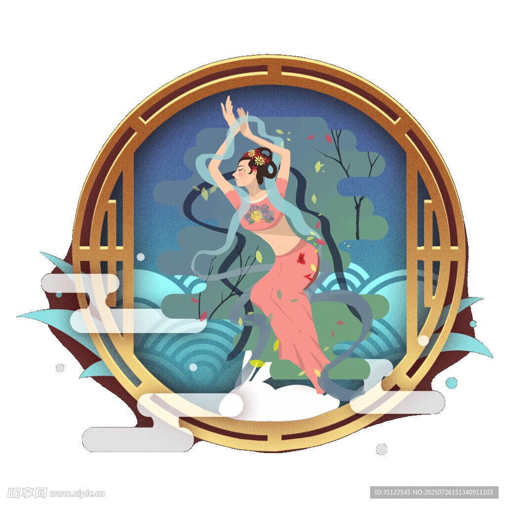 敦煌飛天舞者插畫