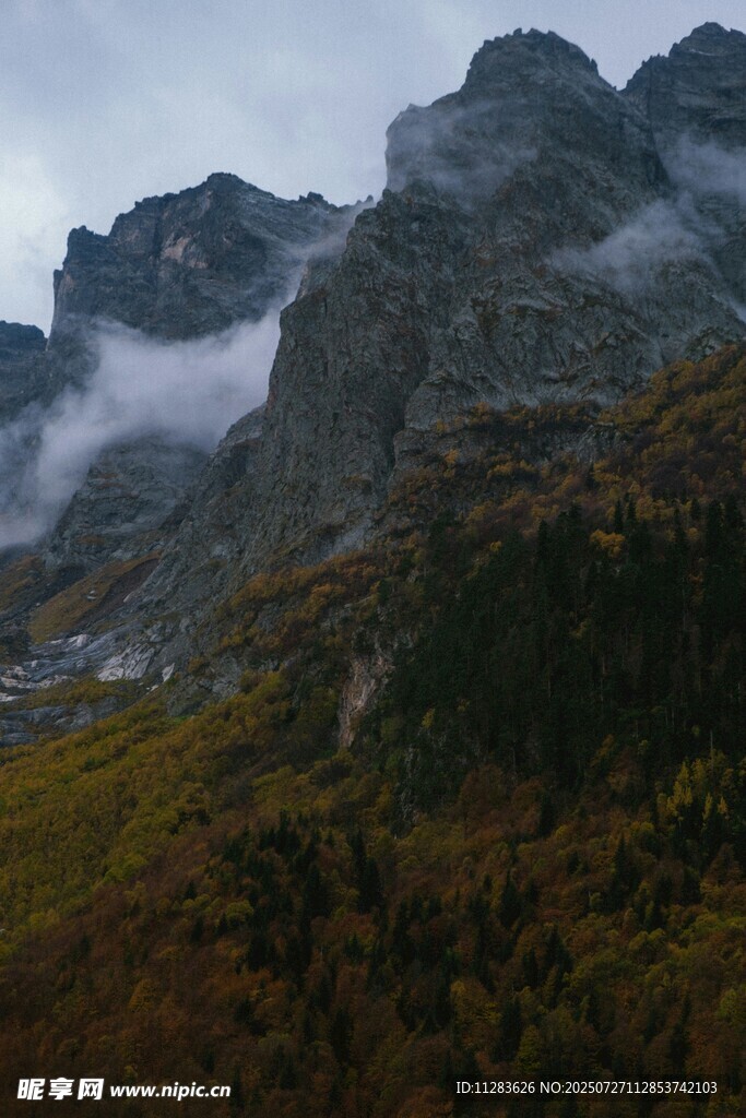 云霧繚繞的壯麗山景