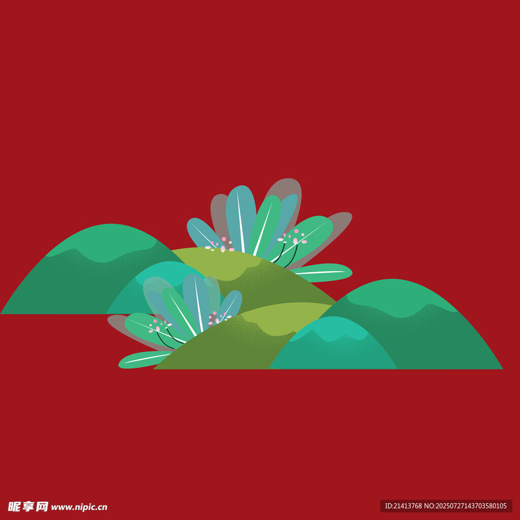 紅色背景下的山巒植物圖