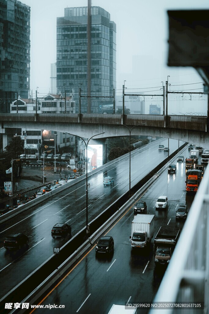 城市雨天交通景象