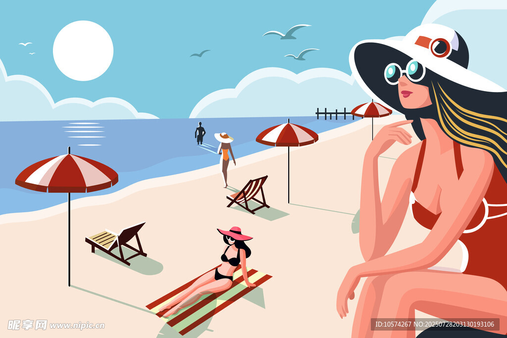 夏日海灘上的時(shí)尚女士