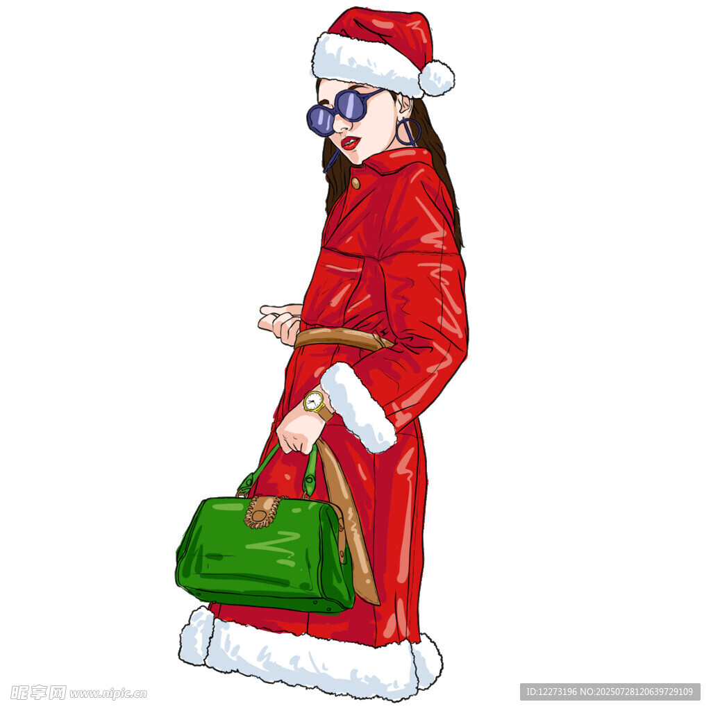 圣誕紅衣女子手提綠包
