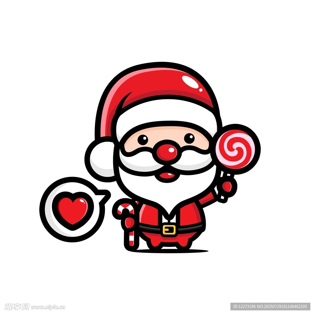 可愛圣誕老人手持愛心棒棒糖