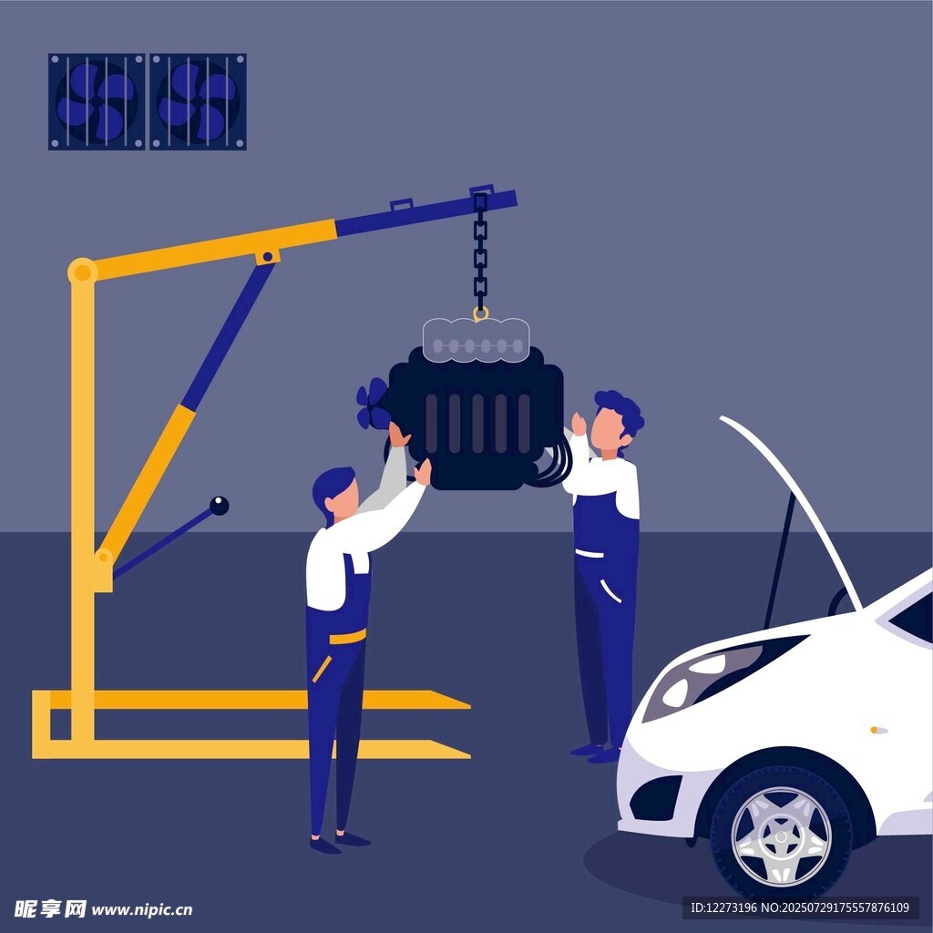 工人進行電動汽車電池更換