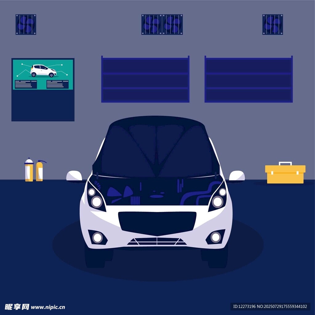 汽車維修車間內(nèi)的白色汽車
