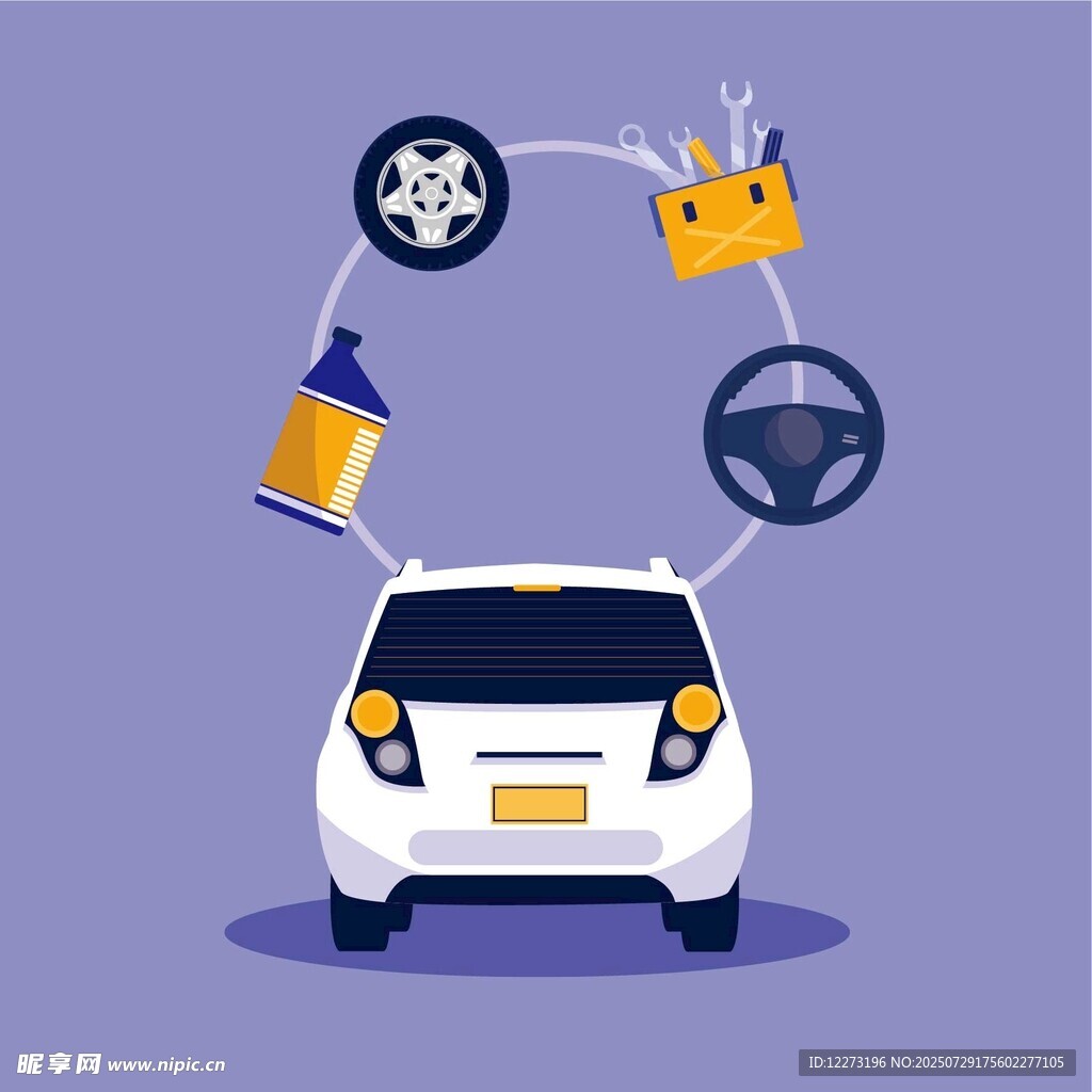 汽車保養(yǎng)相關(guān)物品環(huán)繞車輛