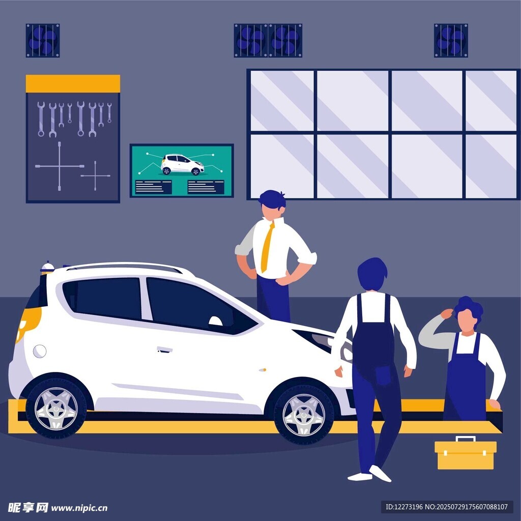 汽車維修店內(nèi)的工作場景