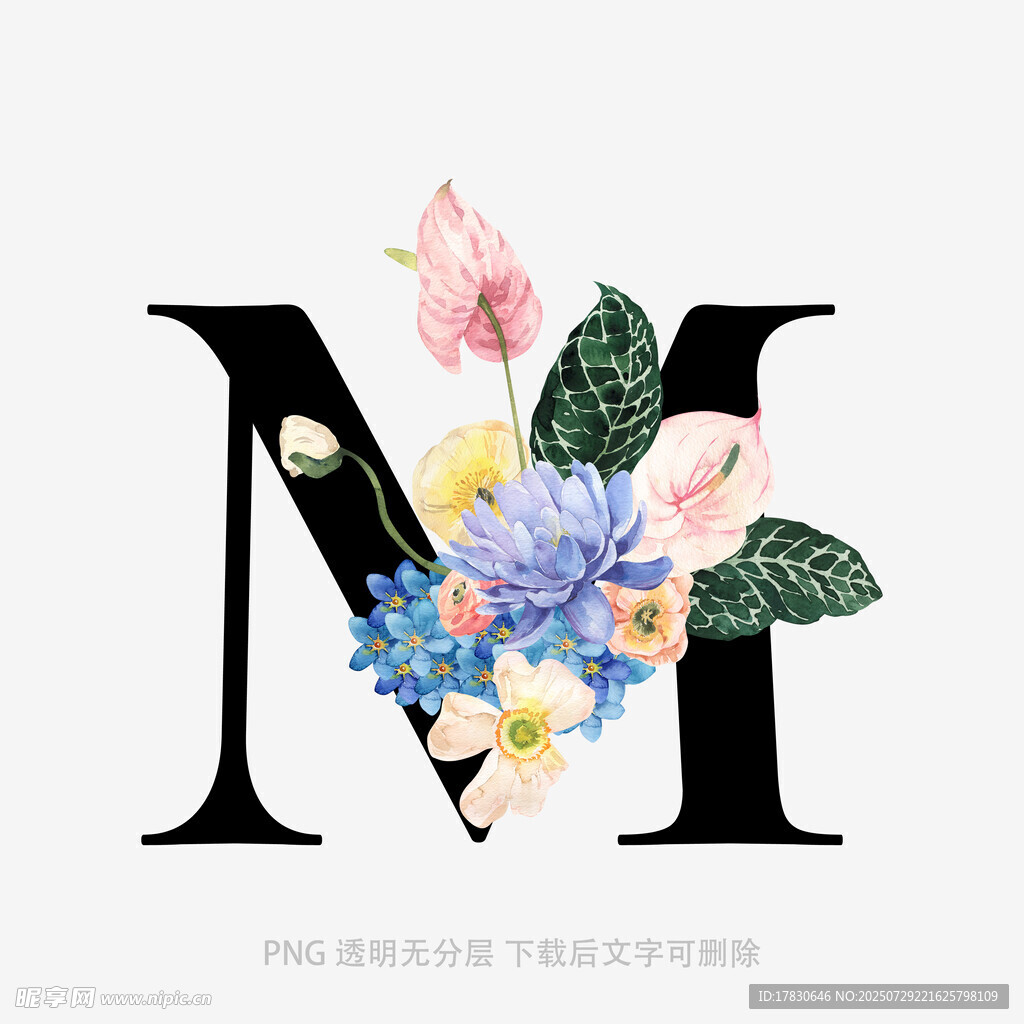 花卉裝點的字母M