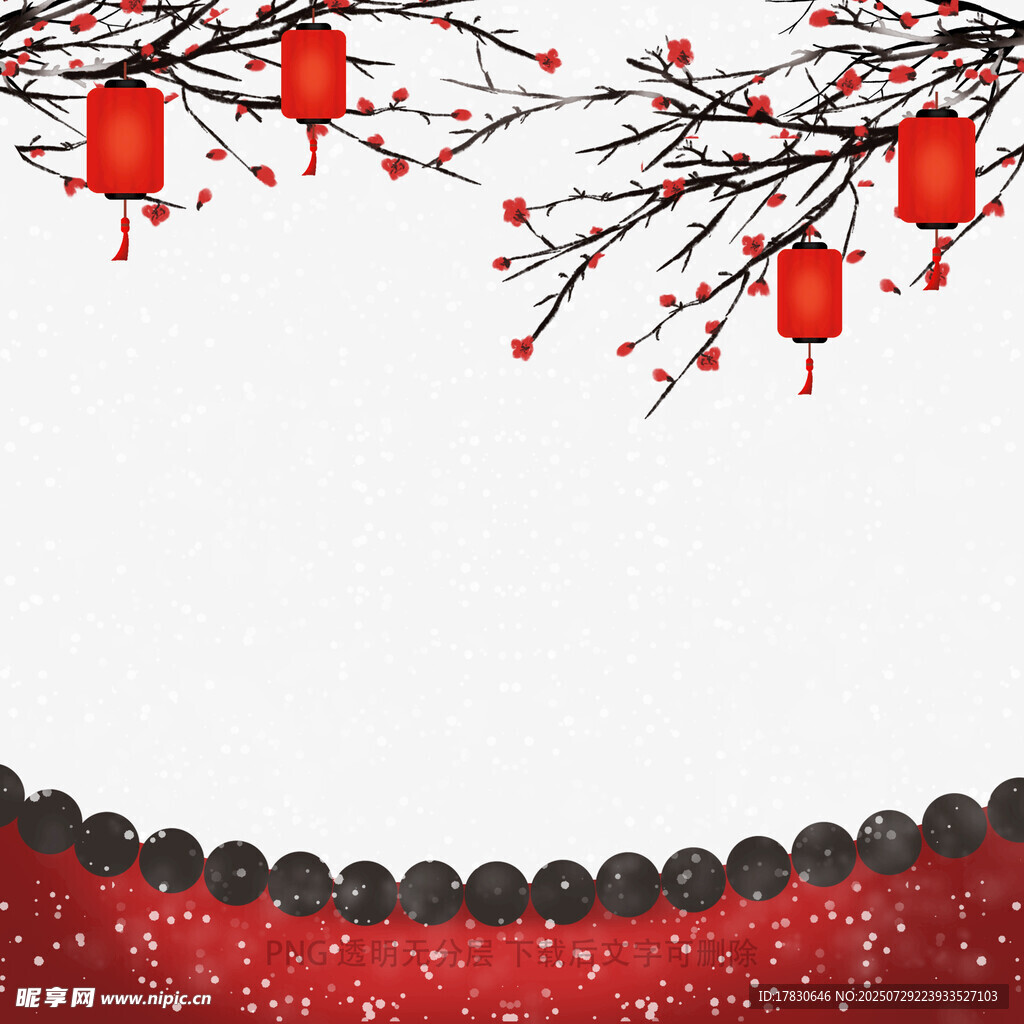中式紅燈籠雪景裝飾背景