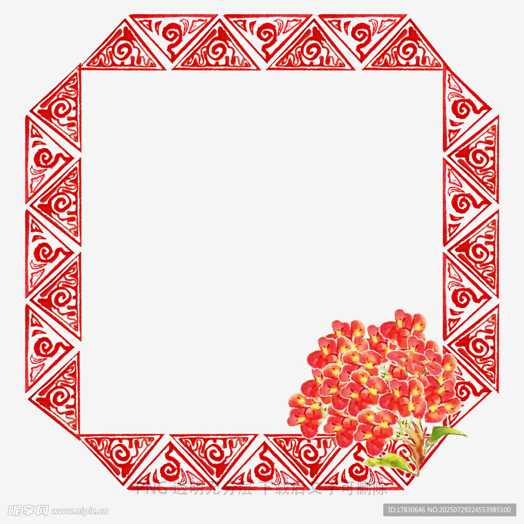 紅色花紋邊框與花卉圖案