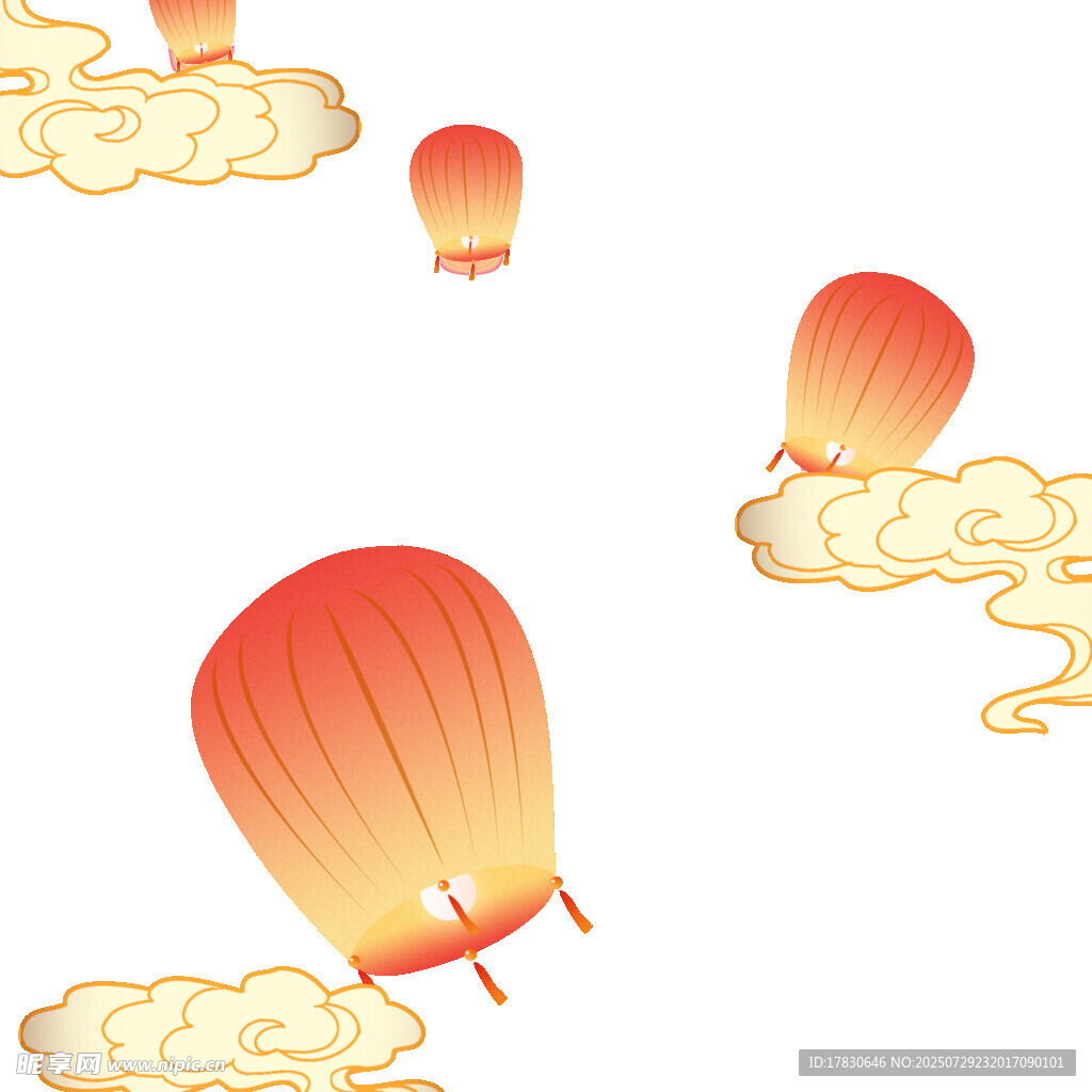 天空中飄浮的夢幻孔明燈