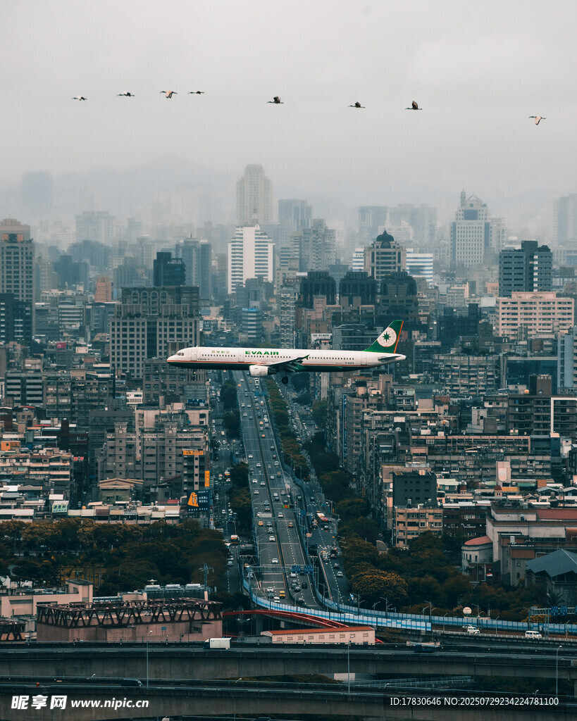 未來都市空中交通景象