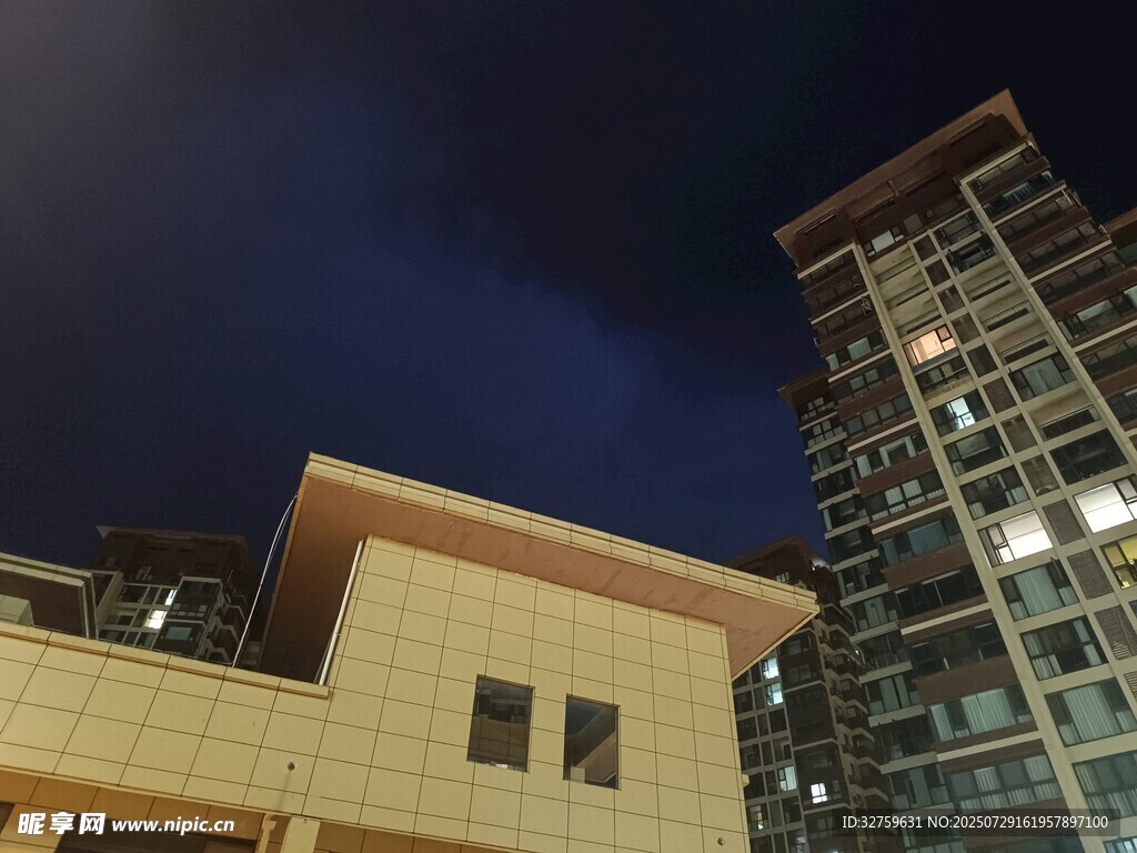 夜幕下的高樓與低矮建筑
