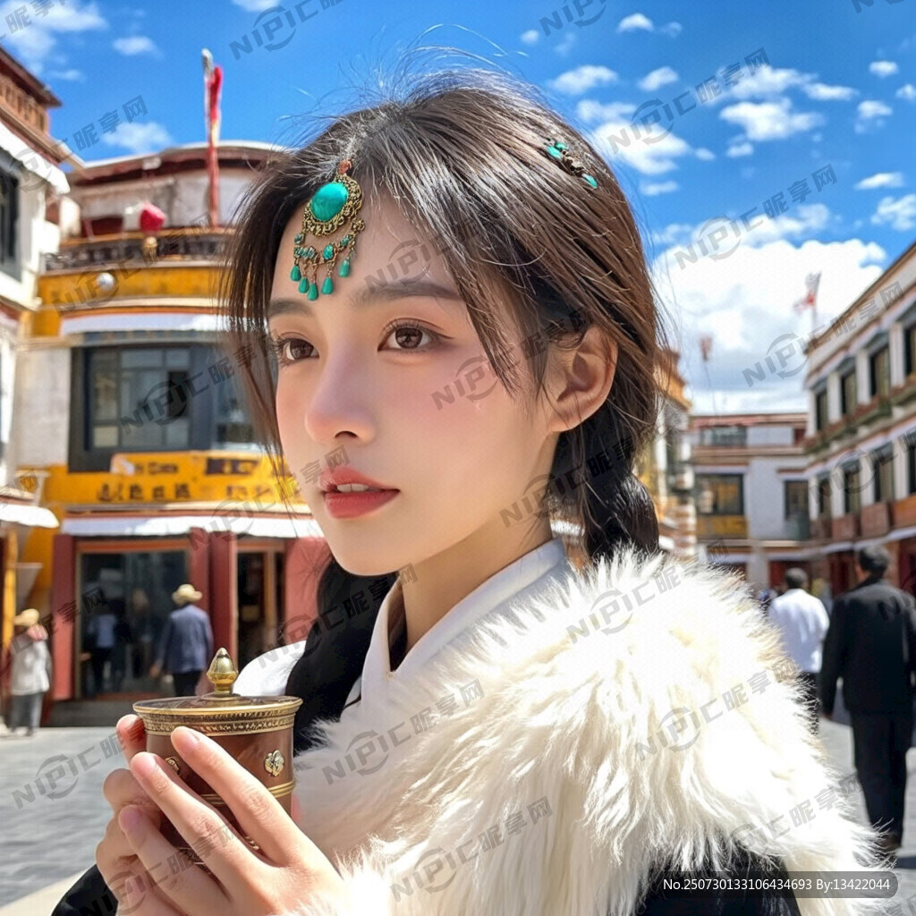 清晰脫俗的藏族美女在喝甜茶