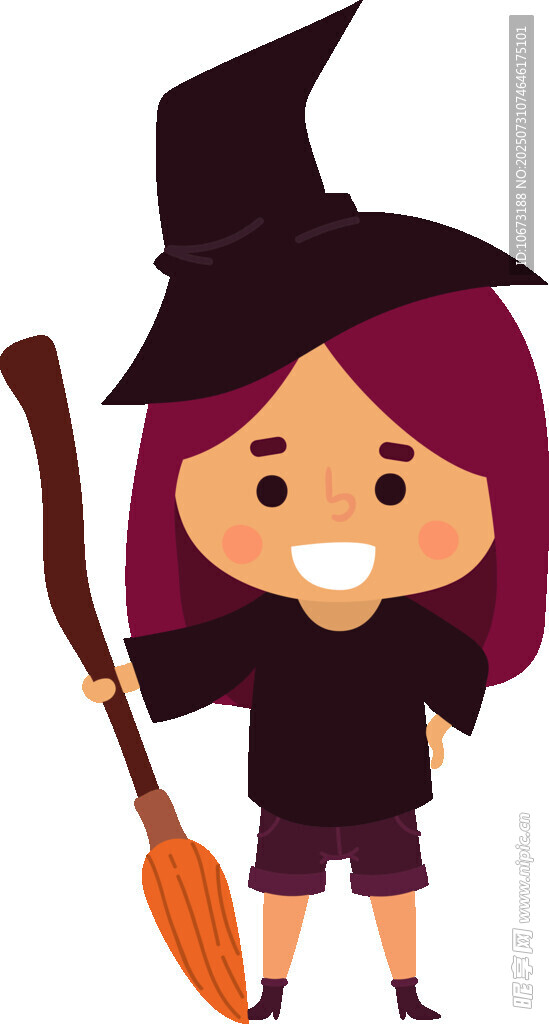 可愛小女巫手持魔杖掃帚