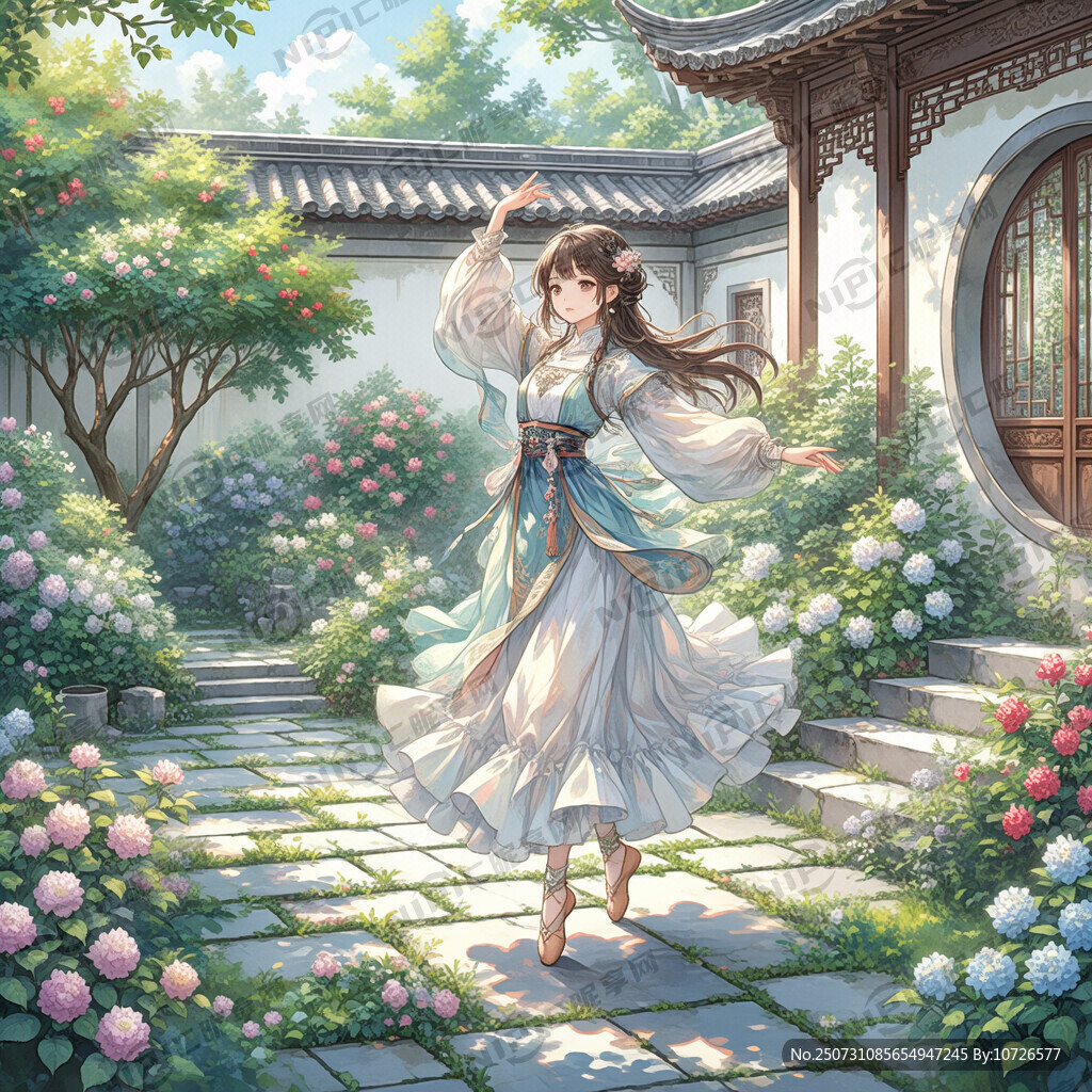 生成一張手繪古典女孩舞姿