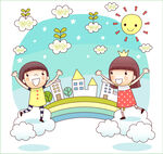 童趣夢幻天空中的歡樂場景