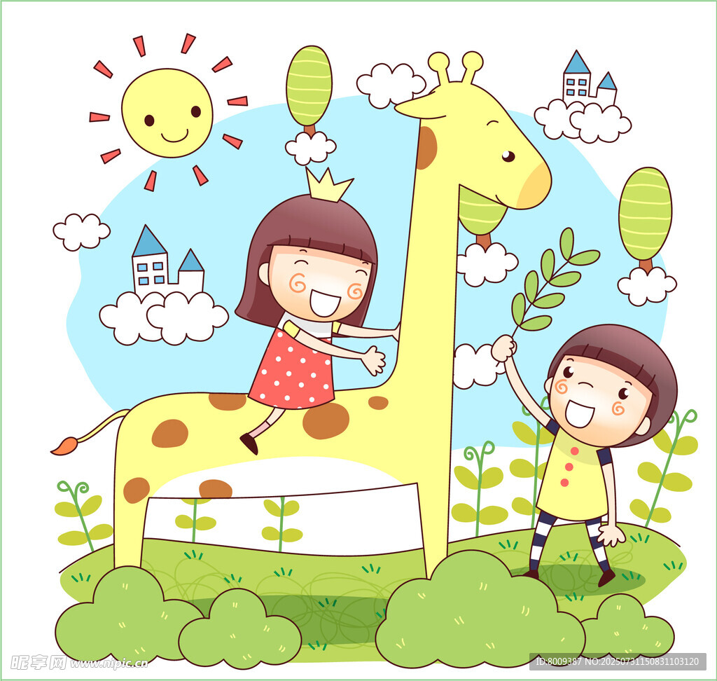 女孩騎長(zhǎng)頸鹿的歡樂(lè)場(chǎng)景