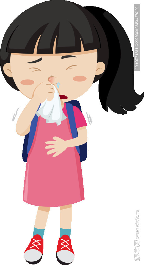 背著書包的難受小女孩