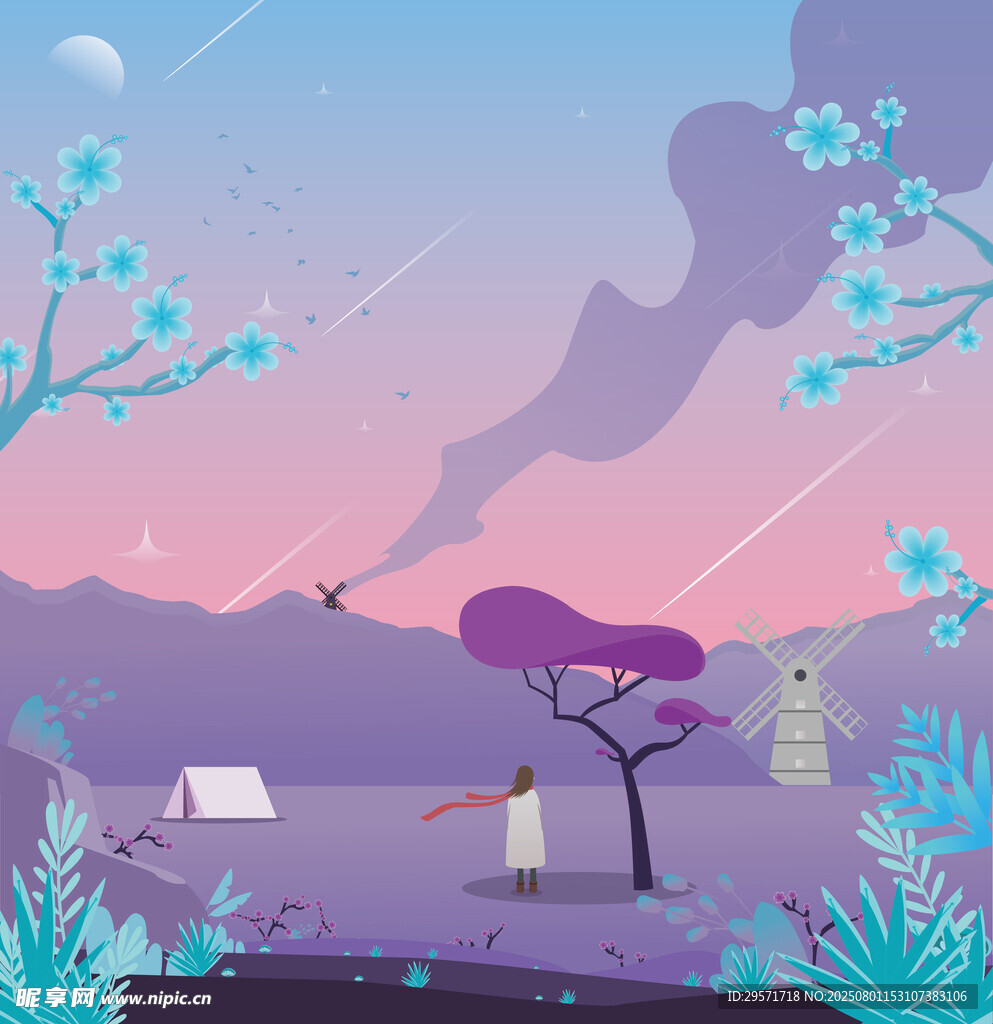 夢幻山林中的浪漫紫色景致