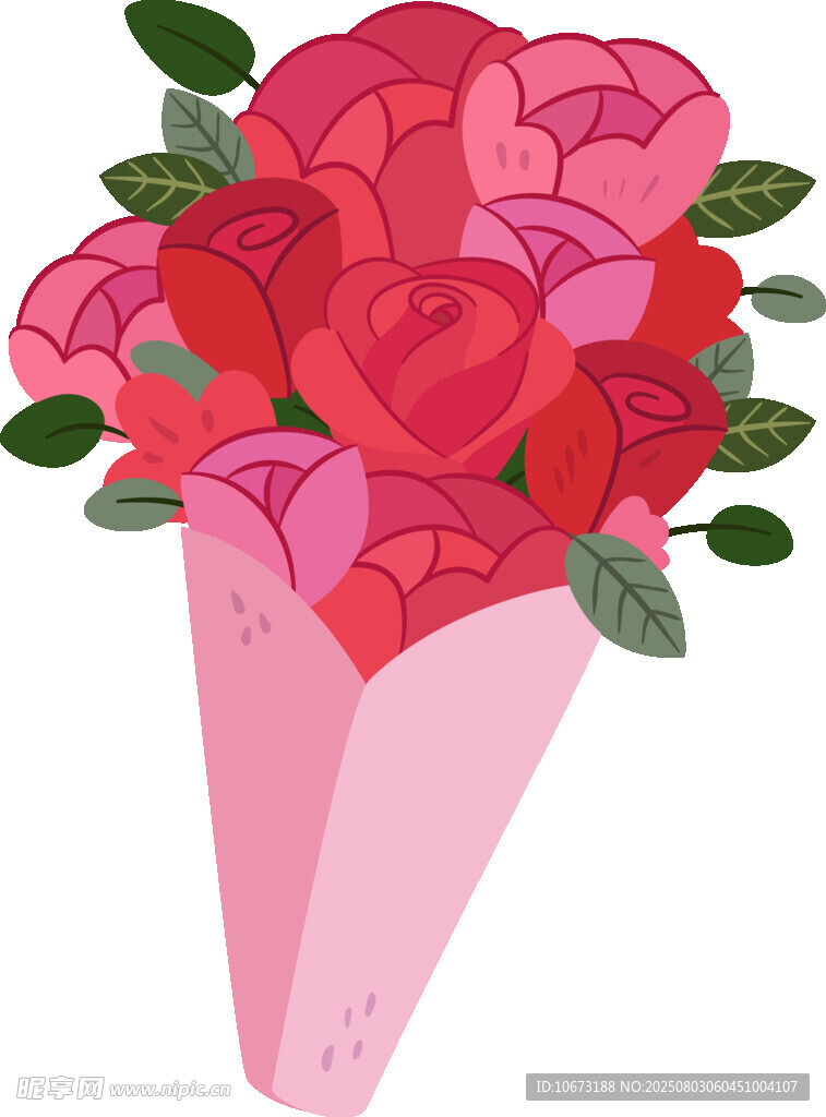 粉色玫瑰手捧花插畫
